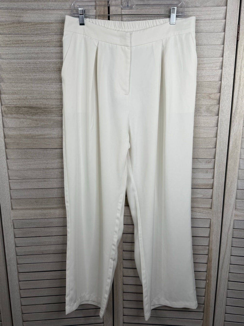 FUNYYZO Women's High Waist Wide Leg Pleated Dress Pants Ivory-XL